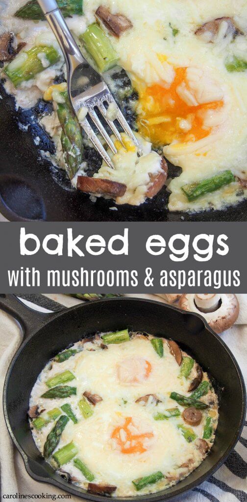 Baked eggs with mushrooms and asparagus