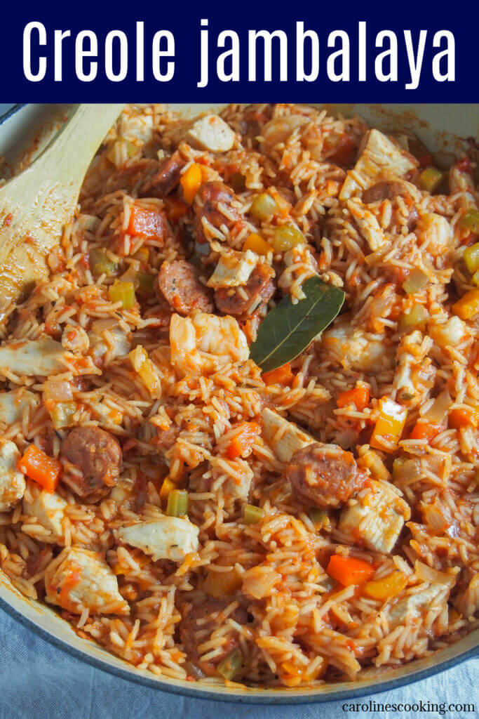 Jambalaya is a classic Louisiana dish. With rice, chicken, shrimp, andouille sausage and plenty vegetables too, this Creole jambalaya (also known as red jambalaya due to tomatoes in there) is a flavorful, comforting dish. Even better, it's a one pot meal.