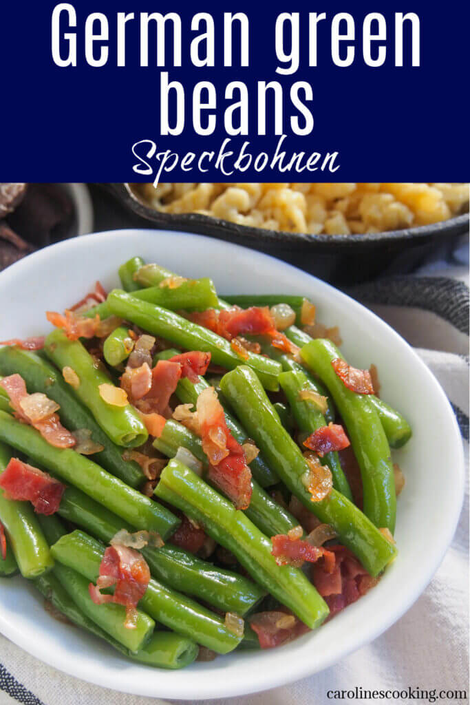 You'd be surprised a couple simple additions brighten up plain beans, but that's exactly the case with these Speckbohnen, German green beans. A tasty, easy side.