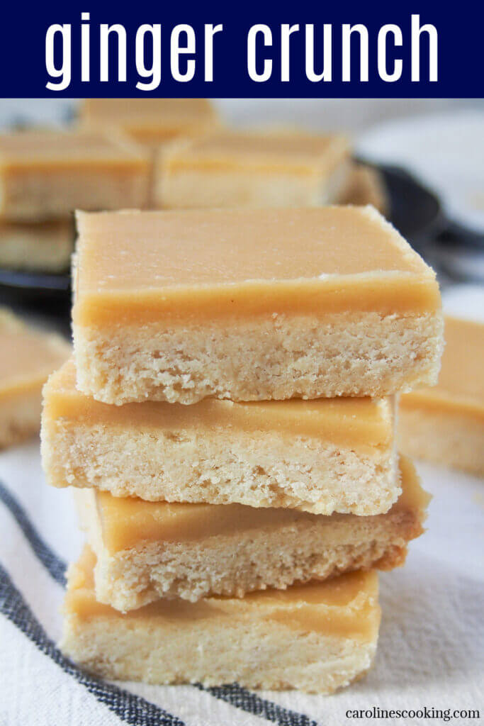 Ginger crunch is a classic New Zealand slice/cookie bar. The buttery shortbread base is topped with a smooth & sweet icing, all with a wonderful ginger kick. Deliciously good!