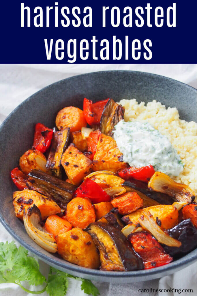 These harissa roasted vegetables are so easy to prepare and packed with flavor. Easy to adapt to the veg you have on hand, they make a great side or vegetarian main.