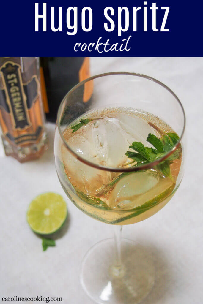 Spritzes are ideal for warm weather, with a combination of bubbles, lower alcohol and plenty ice and this Hugo spritz cocktail is no exception. It’s easy to make, with a bright, refreshing flavor with a touch of aromatic sweetness from the St Germain. Perfect summer sipping. 