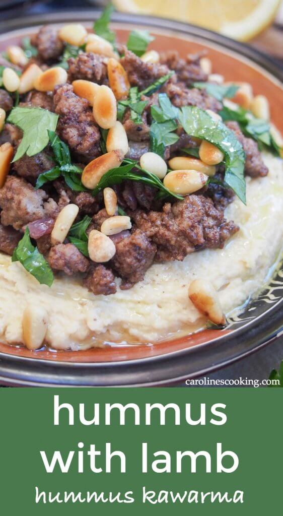 Whether you make your own or buy from the store, it's easy to make your hummus more of a meal with this easy hummus with lamb recipe. The warm spices make the topping so tasty! #hummuswithlamb #mezze #middleeasternfood