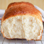 side view of torn loaf of Japanese milk bread