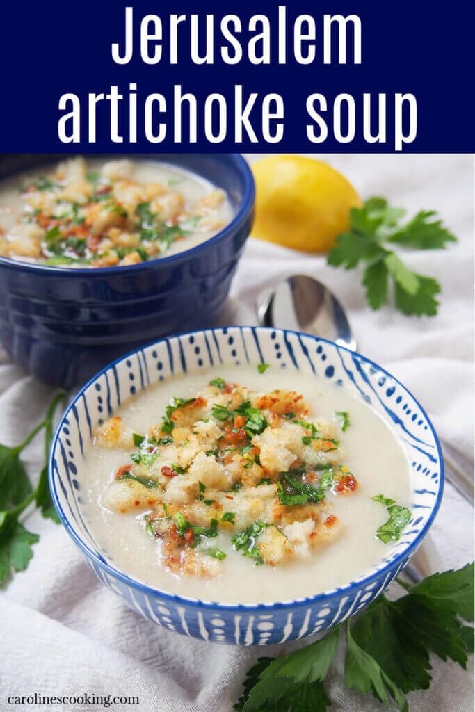 Jerusalem artichoke soup (sunchoke soup) is an easy blended soup that's flavorful, comforting yet not too heavy. It's easy to make and the lemon and parsley toasted crumb topping pairs perfectly to add extra flavor and contrasting crunch (and makes it look a little fancy, too). Perfect as an appetizer or light lunch.