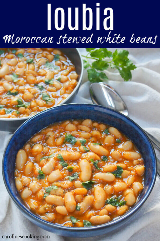 Loubia are simple yet wonderfully flavorful & comforting Moroccan stewed white beans. Only a few ingredients, easy to make and delicious as a main or side.