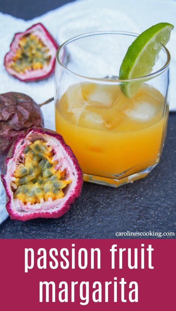 This passion fruit margarita puts an aromatically fruity twist on the classic cocktail. Easy to make, using fresh fruit, it's perfect served over ice on a warm day. #margarita #passionfruit #cocktail #cincodemayo