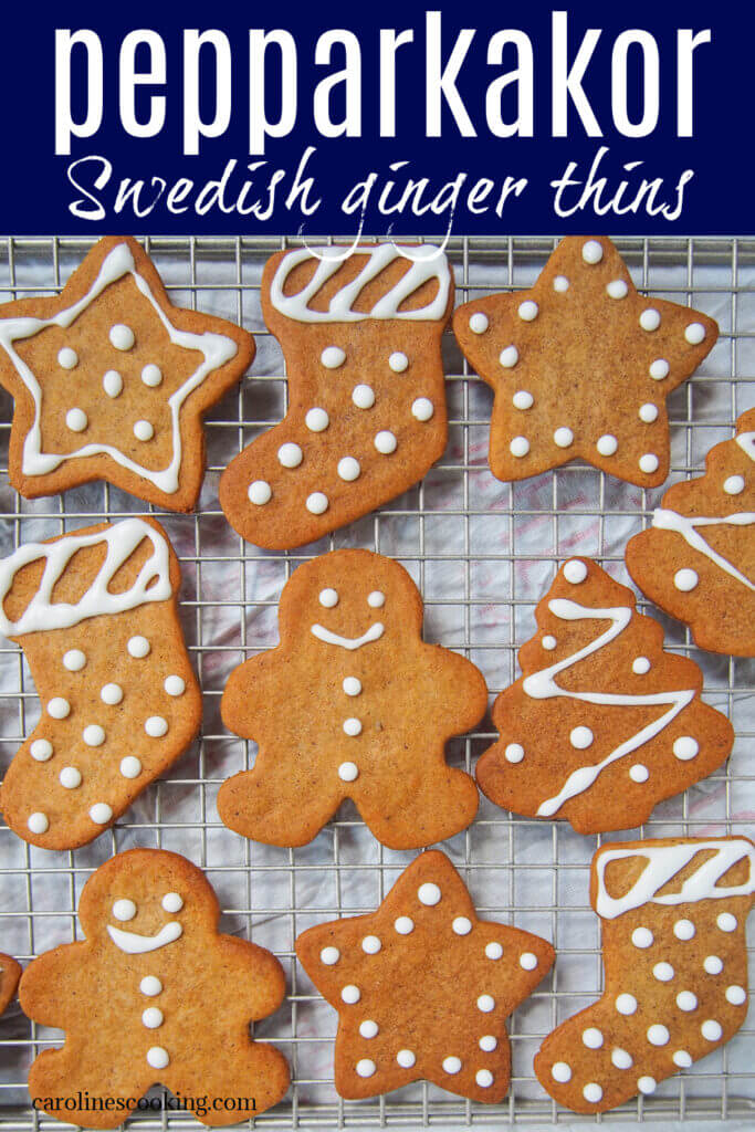 Pepparkakor (Swedish ginger thins) are wonderfully crisp, spiced cookies that are perfect for festive occasions, or any excuse. They're easy to make, can be decorated or left plain. Sweet, spiced, crunchy & delicious.