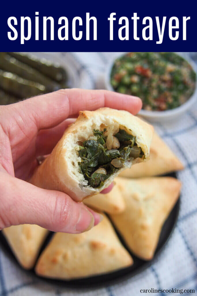 Spinach fatayer are a kind spinach hand pie with simple ingredients yet plenty of flavor. Fatayer can also have other fillings but this vegan version is particularly popular in Lebanon and I can completely understand why. Perfect as part of a mezze meal, as a snack or any excuse you like.