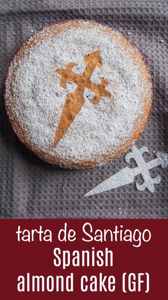 Tarta de Santiago is an almond cake from Spain that couldn't be easier to make. It's naturally gluten free, with a little brightness from lemon and lovely sweet, soft texture. Great for coffee time or dessert. #glutenfree #cake #spanishrecipe #almond