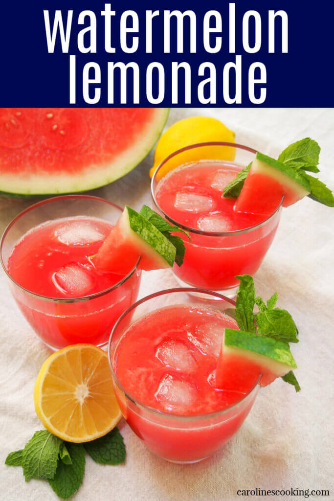 Watermelon lemonade is a wonderfully bright and refreshing twist on a classic lemonade, and is a great way to use up lots of watermelon as well. Easy, pretty and tasty, it'll be your go-to all summer long. It's also really easy to adapt to make it watermelon mint lemonade for an extra refreshing, delicious flavor.