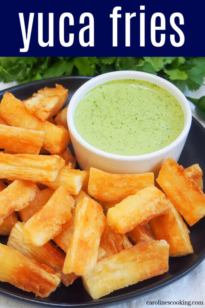 Yuca fries are wonderfully crisp on the outside and gently soft in the middle. They are easy to make and  just begging to be dipped in your favorite sauce. While best fresh, they keep their crispness well, so perfect to make ahead and share as a snack (if they last that long!)